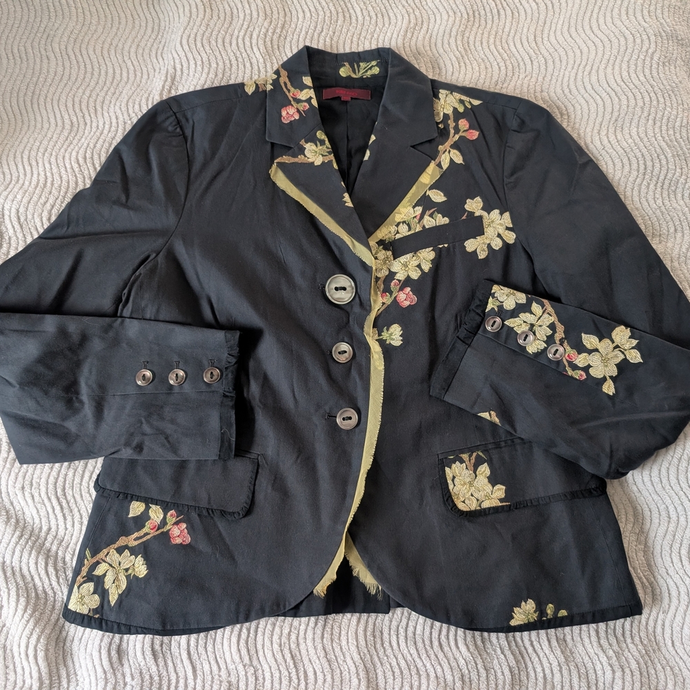 Kenzo Vintage Blazer Jacket with Floral Embroidered Design Black